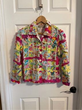 Vintage Life Style Petite Boho Patchwork Quilted Jacket Sz PM Floral Frayed Edge
